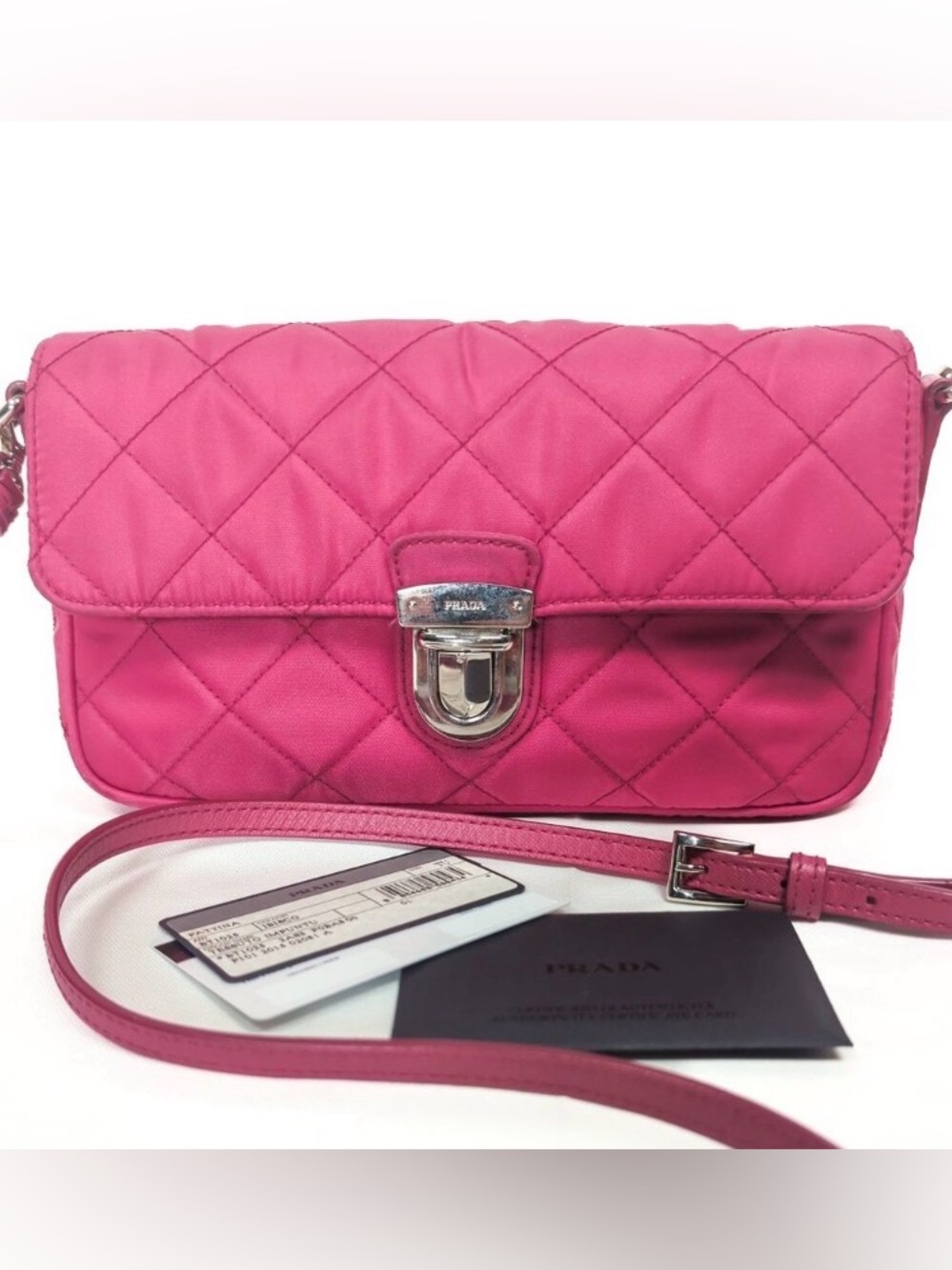 PRADA Tessuto Impunto Crossbody Shoulder Bag - Ibisco Pink